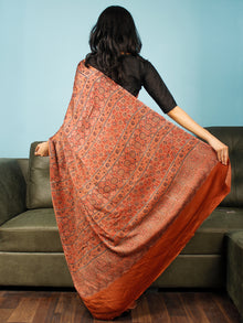 Rust Indigo Black Ajrakh Hand Block Printed Modal Silk Saree in Natural Colors - S031703368