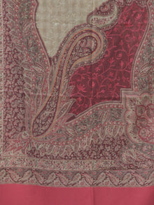 Beige Rosewood Pink Jamawar Aari Embroidered Woollen Kashmiri Stole - S200582