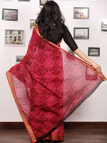 Pink Rust Black Bagh Printed Maheshwari Cotton Saree - S031703327