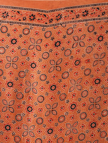 Rust Indigo Black Ajrakh Hand Block Printed Modal Silk Saree in Natural Colors - S031703368