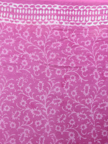 Pastel Pink White Hand Block Printed in Natural Colors Cotton Mul Saree - S03170425