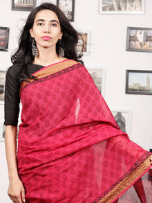 Pink Rust Black Bagh Printed Maheshwari Cotton Saree - S031703328