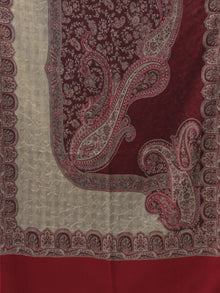 Beige Maroon Jamawar Aari Embroidered Woollen Kashmiri Stole - S200581