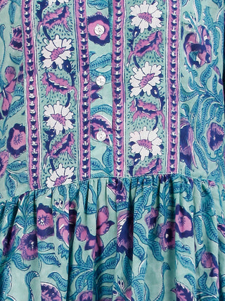 Light Green Lilac Indigo Hand Block Printed Cotton Kurta - K194F1897