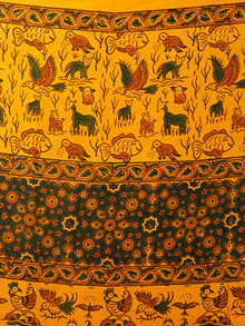 Yellow Green Rust Ajrakh Hand Block Printed Modal Silk Saree in Natural Colors - S031703369