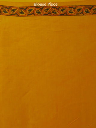 Yellow Green Rust Ajrakh Hand Block Printed Modal Silk Saree in Natural Colors - S031703369