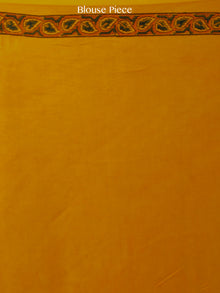 Yellow Green Rust Ajrakh Hand Block Printed Modal Silk Saree in Natural Colors - S031703369