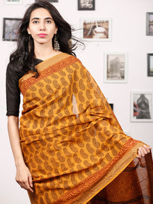 Yellow Orange Maroon Black Bagh Printed Maheshwari Cotton Saree - S031703329
