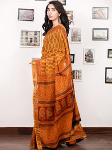 Yellow Orange Maroon Black Bagh Printed Maheshwari Cotton Saree - S031703329