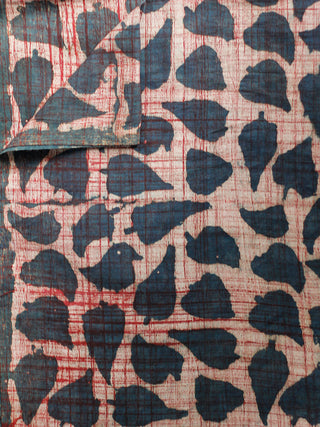 Ivory Indigo Red Hand Block Printed Cotton Fabric Per Meter - F001F1832