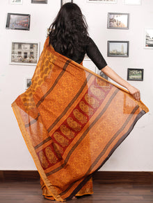 Yellow Orange Maroon Black Bagh Printed Maheshwari Cotton Saree - S031703329