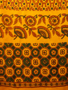 Yellow Green Rust Ajrakh Hand Block Printed Modal Silk Saree in Natural Colors - S031703371