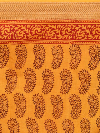 Yellow Orange Maroon Black Bagh Printed Maheshwari Cotton Saree - S031703329