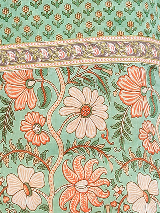 Light Green Peach OffWhite Block Printed Cotton Kurta - K195F1929
