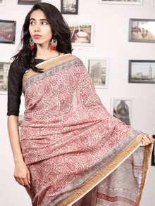 Off White Maroon Black Bagh Printed Maheshwari Cotton Saree - S031703330
