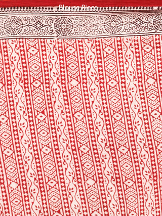Off White Maroon Black Bagh Printed Maheshwari Cotton Saree - S031703330