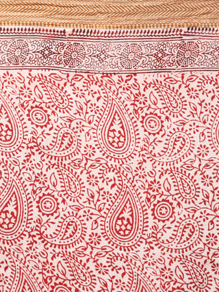 Off White Maroon Black Bagh Printed Maheshwari Cotton Saree - S031703330