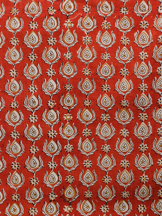Rust & Beige Hand Block Printed Cotton Fabric Per Meter - F001F1834