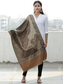 Beige Brown Jamawar Aari Embroidered Woollen Kashmiri Stole - S200586