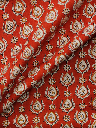 Rust & Beige Hand Block Printed Cotton Fabric Per Meter - F001F1834