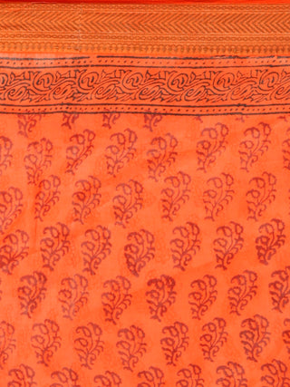 Orange Maroon Black Bagh Printed Maheshwari Cotton Saree - S031703331