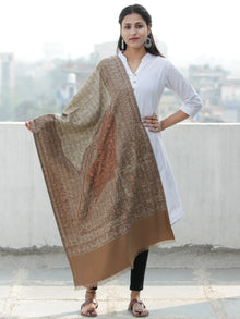 Beige Light Brown Jamawar Aari Embroidered Woollen Kashmiri Stole - S200587
