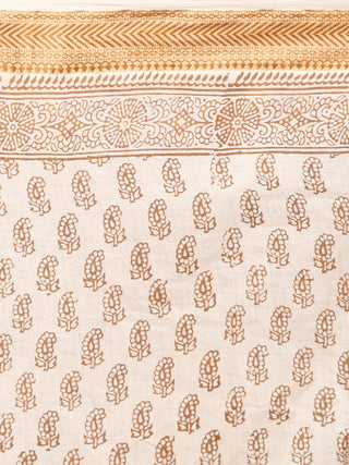 Beige Olive Green Bagh Printed Maheshwari Cotton Saree - S031703332