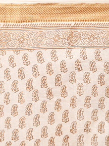 Beige Olive Green Bagh Printed Maheshwari Cotton Saree - S031703332