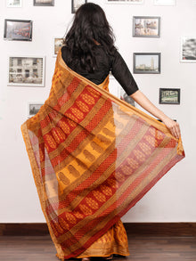 Rust Yelllow Maroon Black Bagh Printed Maheshwari Cotton Saree - S031703333