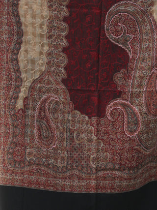 Beige Maroon Black Jamawar Aari Embroidered Woollen Kashmiri Stole - S200588