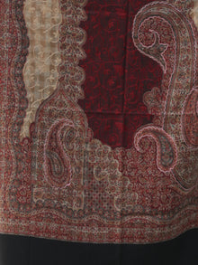 Beige Maroon Black Jamawar Aari Embroidered Woollen Kashmiri Stole - S200588