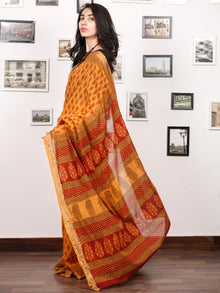 Rust Yelllow Maroon Black Bagh Printed Maheshwari Cotton Saree - S031703333