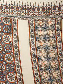 Ivory Indigo Rust Ajrakh Hand Block Printed Modal Silk Saree in Natural Colors - S031703374