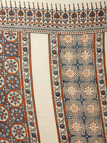 Ivory Indigo Rust Ajrakh Hand Block Printed Modal Silk Saree in Natural Colors - S031703374