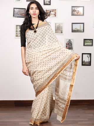 Beige Brown Bagh Printed Maheshwari Cotton Saree - S031703334