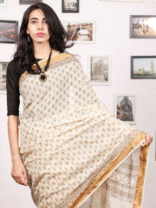 Beige Brown Bagh Printed Maheshwari Cotton Saree - S031703334