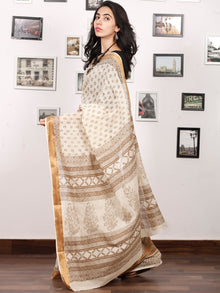 Beige Brown Bagh Printed Maheshwari Cotton Saree - S031703334