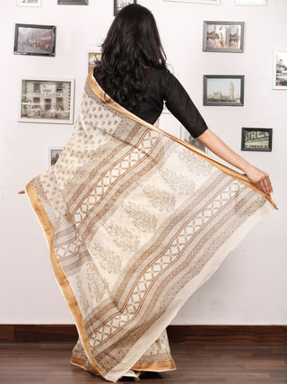 Beige Brown Bagh Printed Maheshwari Cotton Saree - S031703334