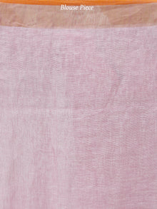 Baby Pink Golden Handwoven Linen Saree With Zari Border & Tassels - S031703767