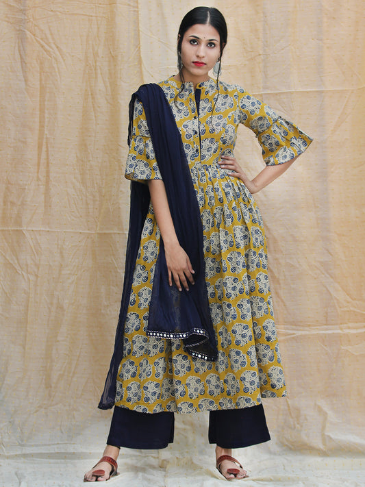 Gajal - Hand Block Printed Kurta Palazzo Set With Dupatta - SS02F1815
