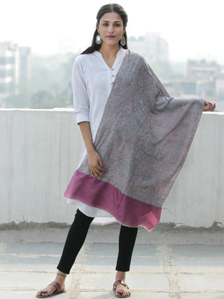 Grey Pink Sky Blue Pure Cashmere Wool Jamavar Stole  - S200579