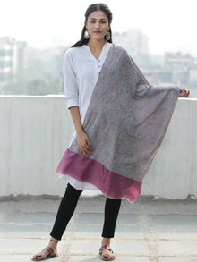Grey Pink Sky Blue Pure Cashmere Wool Jamavar Stole  - S200579