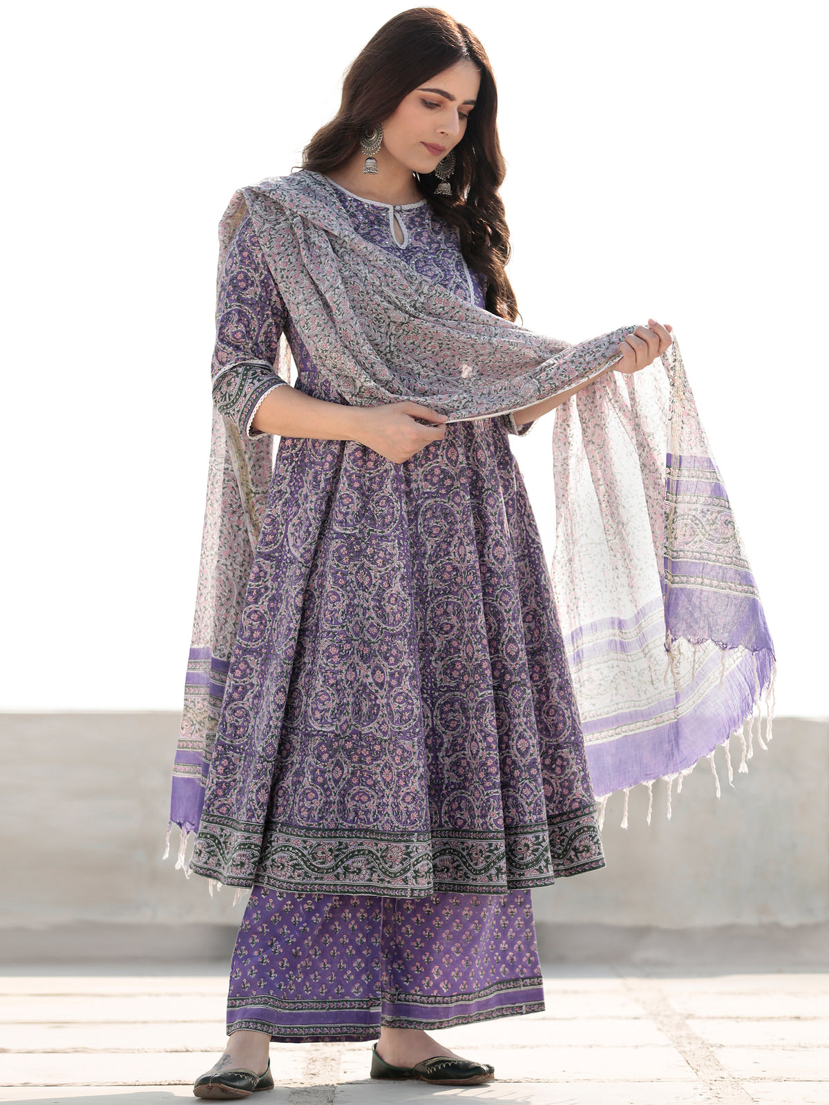 Zohra Anam - Set of Anarkali Kurta Palazzo & Kota Dupatta - KS13F2517D