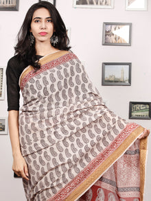 Beige Black Maroon Bagh Printed Maheshwari Cotton Saree - S031703301