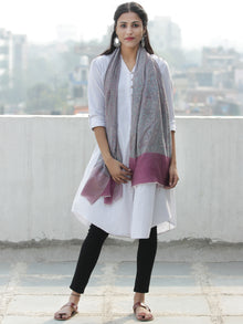 Grey Pink Sky Blue Pure Cashmere Wool Jamavar Stole  - S200579