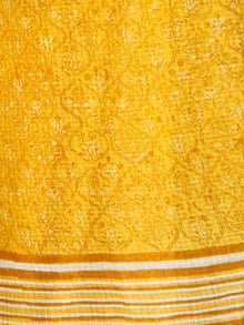 Yellow Orange Ivory Hand Block Printed Kota Doria Saree in Natural Colors - S031703109
