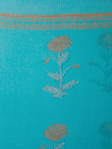 Sky Blue Rust Hand Block Printed Chiffon Saree with Zari Border - S031704067