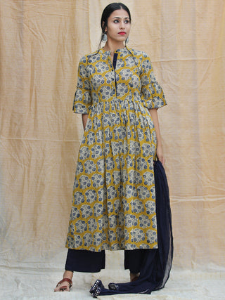 Gajal - Hand Block Printed Kurta Palazzo Set With Dupatta - SS02F1815