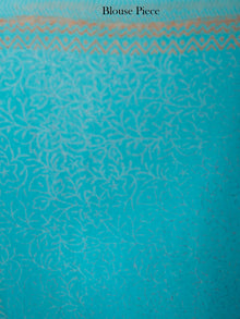 Sky Blue Rust Hand Block Printed Chiffon Saree with Zari Border - S031704067