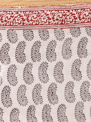 Beige Black Maroon Bagh Printed Maheshwari Cotton Saree - S031703301